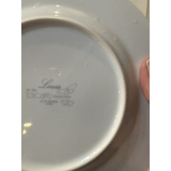 Vtg Linea Custom Painted Plates Porcelain Floral Butterflies Set Of Two 7.75" - Picture 9 of 11